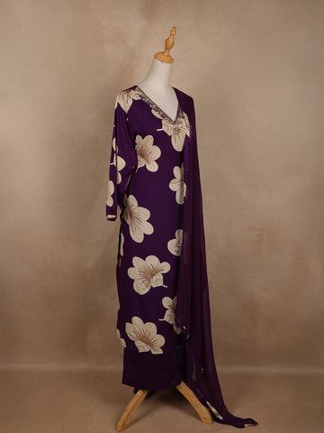 Purple Floral Designed Cotton Salwar Suit - Diadem