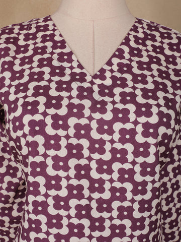 Purple Floral Designed Cotton Salwar Suit - Diadem