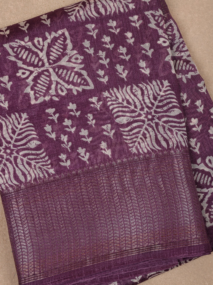 Purple Floral Designed Fancy Cotton Saree - Diadem