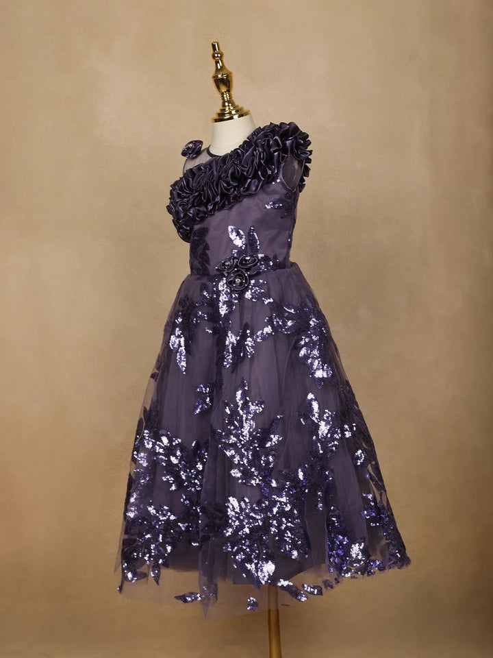 Purple Floral Designed Party Gown for Girls - Diadem