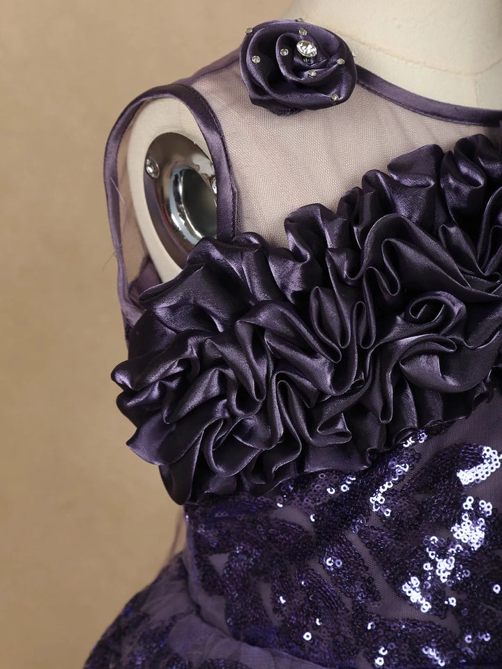 Purple Floral Designed Party Gown for Girls - Diadem