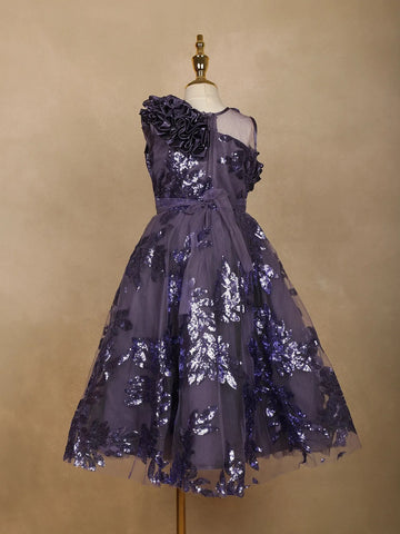 Purple Floral Designed Party Gown for Girls - Diadem