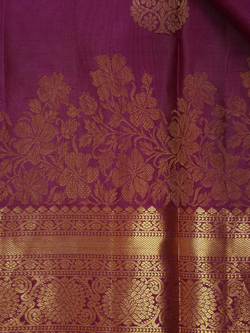 Purple Floral Woven Pure Kanchipuram Silk Saree - Diadem