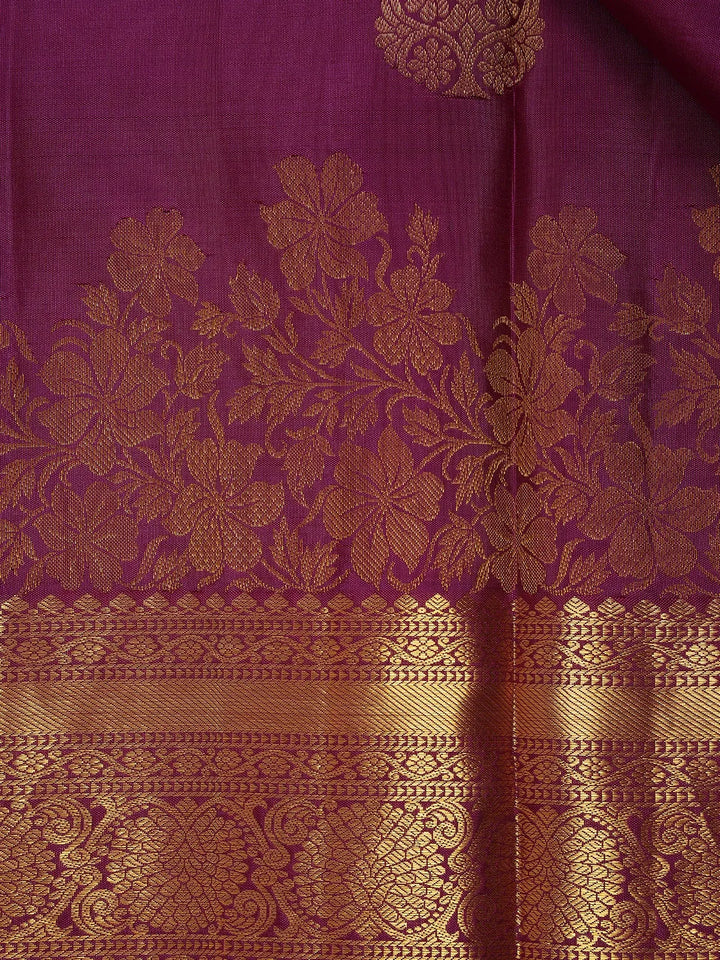Purple Floral Woven Pure Kanchipuram Silk Saree - Diadem