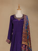 Purple Floral Designed Semi Silk Anarkali Salwar Suit - Diadem