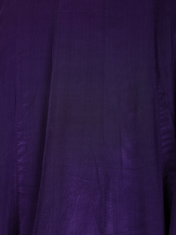 Purple Floral Designed Semi Silk Anarkali Salwar Suit - Diadem