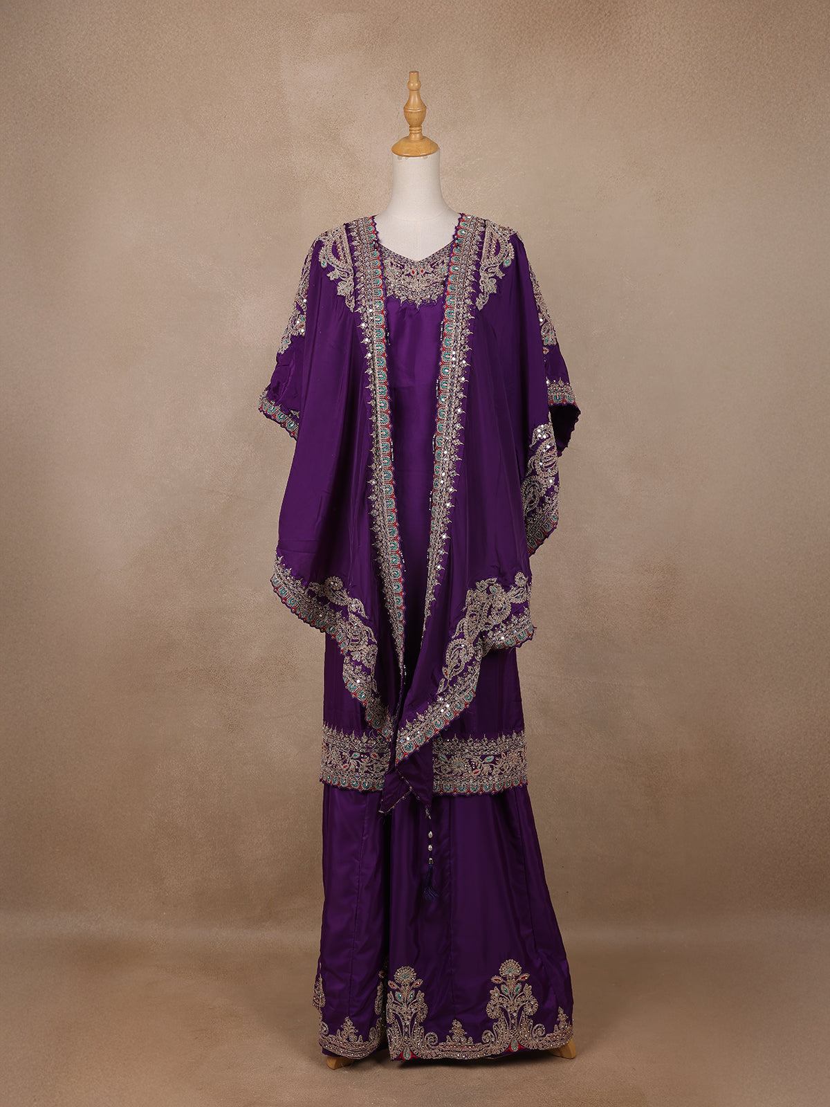 Purple Floral Designed Semi Silk Palazzo Salwar Suit - Diadem
