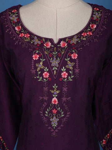 Purple Floral Designed Semi Silk Salwar Suit - Diadem