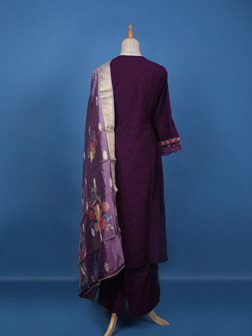 Purple Floral Designed Semi Silk Salwar Suit - Diadem