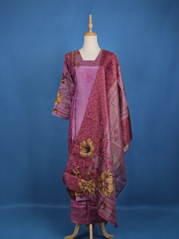 Purple Floral Designed Semi Silk Salwar Suit - Diadem