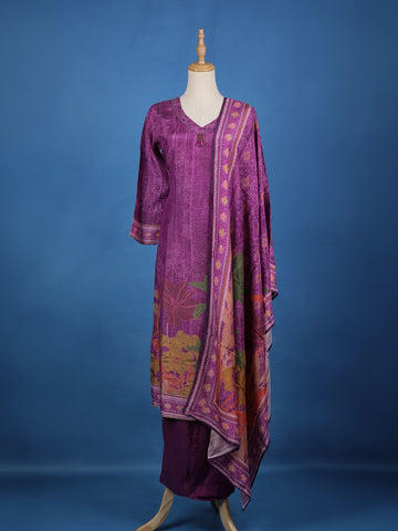 Purple Floral Designed Semi Silk Salwar Suit - Diadem