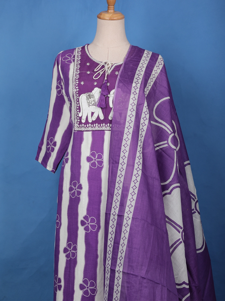 Purple Floral Designed Tie-Dye Rayon Salwar Suit - Diadem