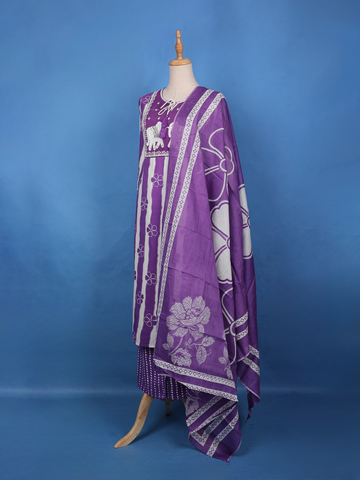 Purple Floral Designed Tie-Dye Rayon Salwar Suit - Diadem