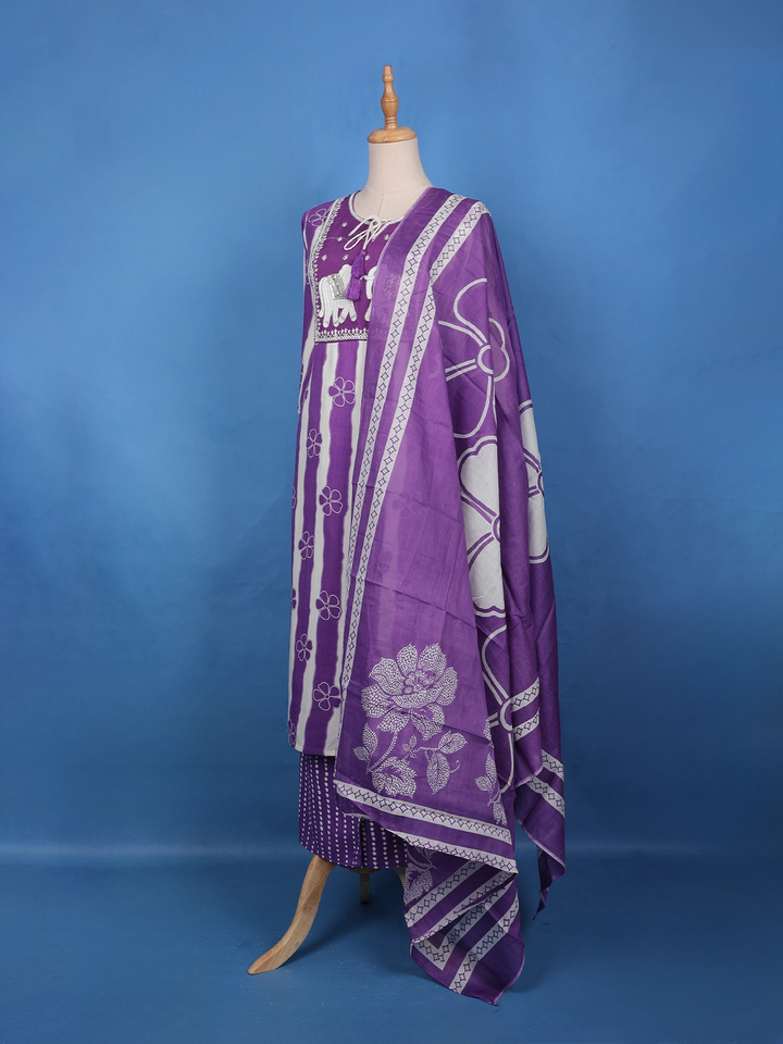 Purple Floral Designed Tie-Dye Rayon Salwar Suit - Diadem