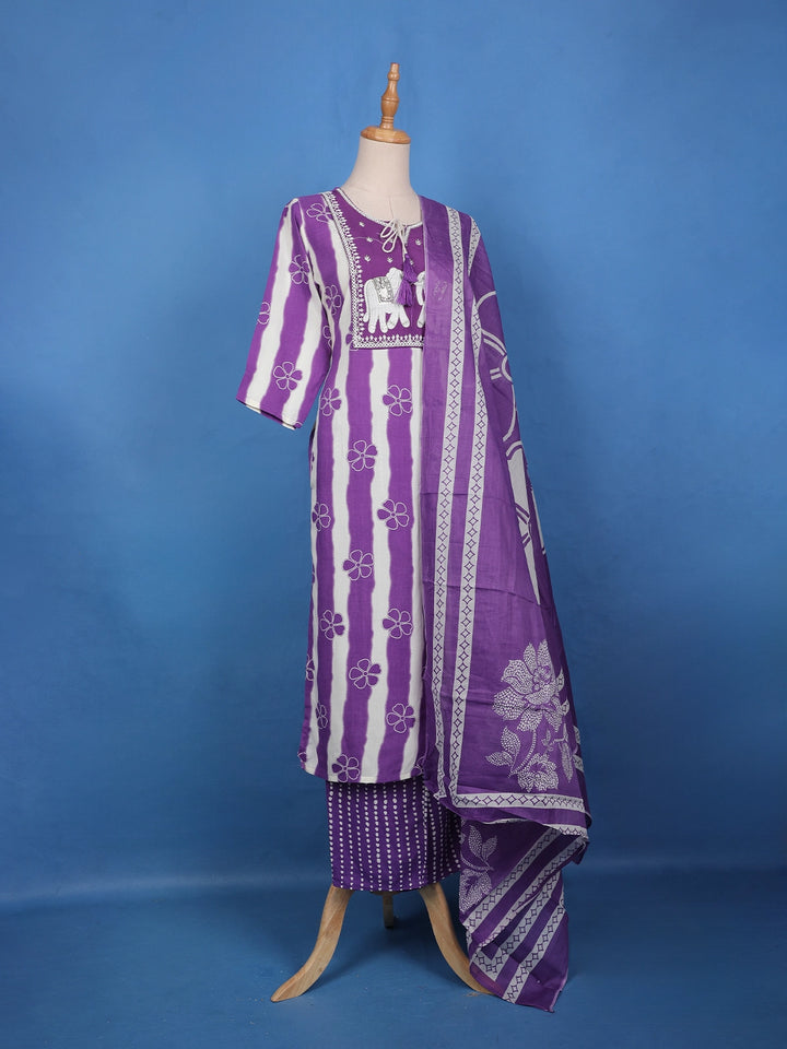 Purple Floral Designed Tie-Dye Rayon Salwar Suit - Diadem