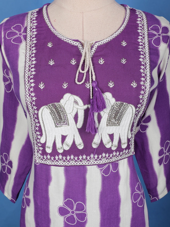 Purple Floral Designed Tie-Dye Rayon Salwar Suit - Diadem
