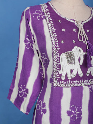Purple Floral Designed Tie-Dye Rayon Salwar Suit - Diadem