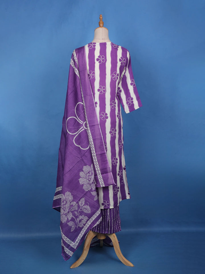 Purple Floral Designed Tie-Dye Rayon Salwar Suit - Diadem