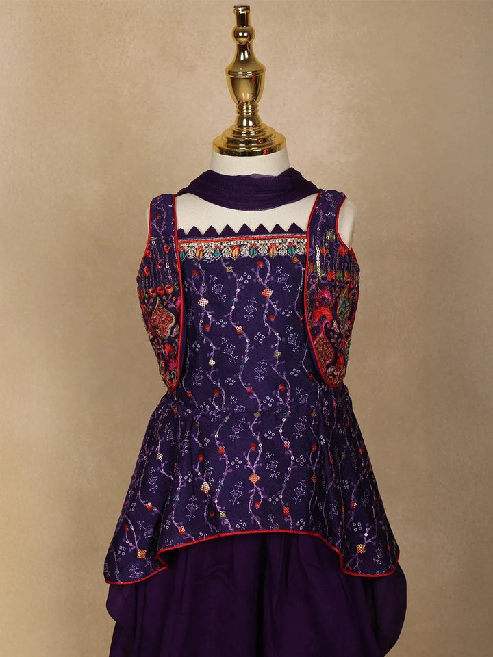 Purple Floral Embroidered Crepe Patiala Salwar Suit - Diadem