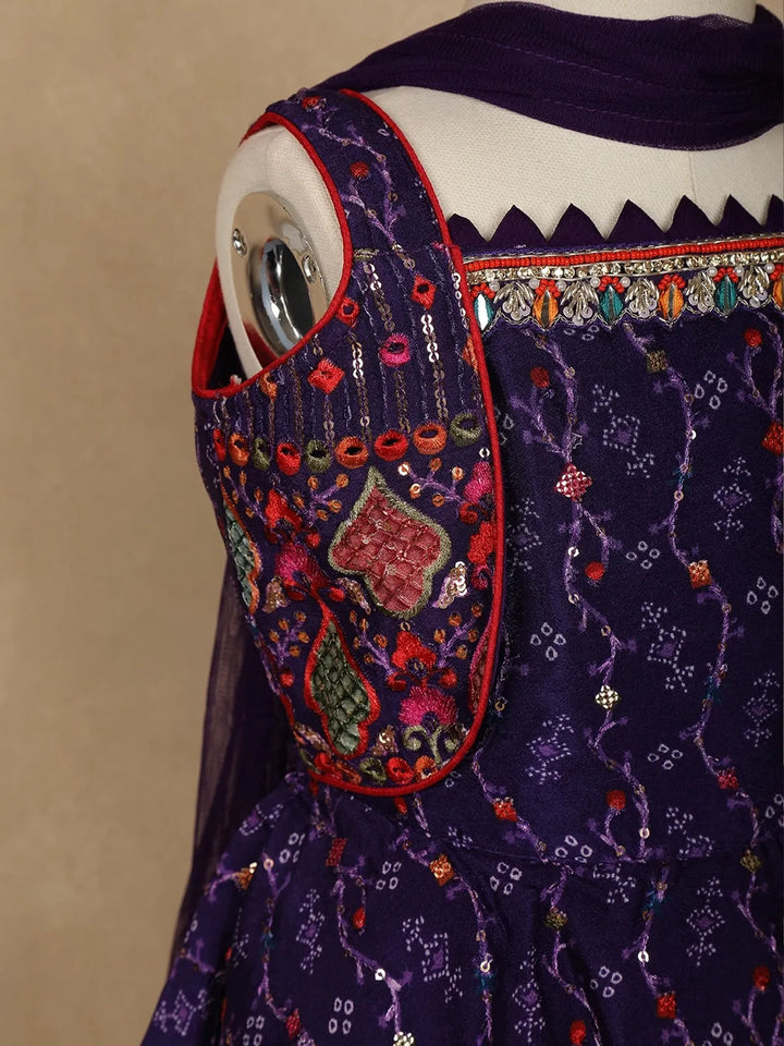 Purple Floral Embroidered Crepe Patiala Salwar Suit - Diadem