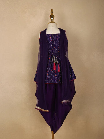 Purple Floral Embroidered Crepe Patiala Salwar Suit - Diadem