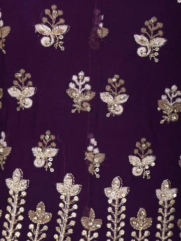 Purple Floral Embroidered Georgette Sharara Salwar Suit - Diadem