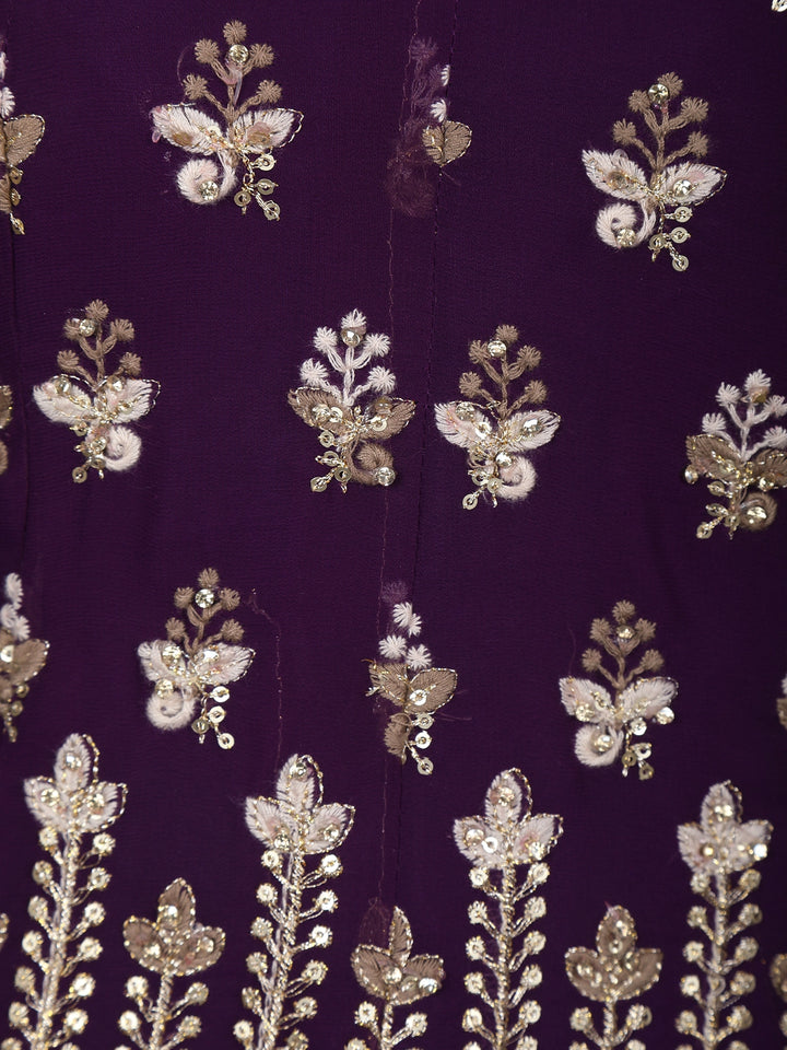 Purple Floral Embroidered Georgette Sharara Salwar Suit - Diadem