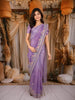 Purple Floral Embroidered Organza Saree with Scallop Border