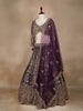 Purple Floral Embroidery Bridal Net Lehenga - Diadem