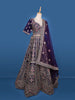 Purple Floral Embroidery Bridal Raw Silk Lehenga - Diadem