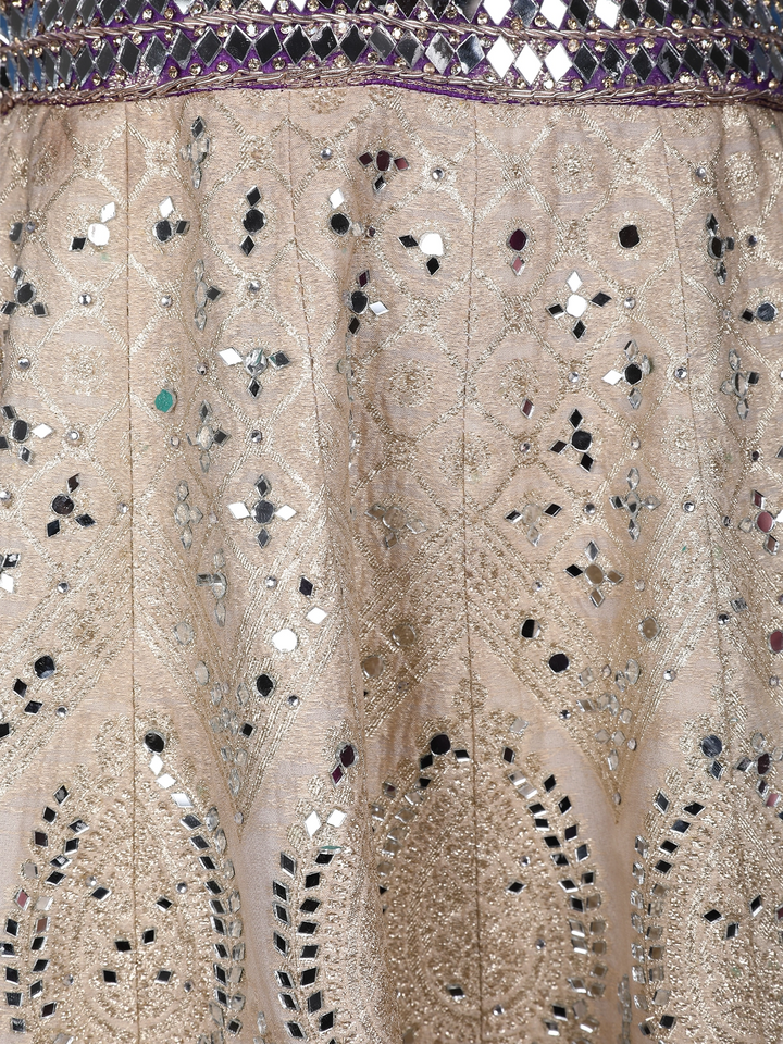 Purple Floral Mirror Designed Banarasi Silk Lehenga for Bridesmaid - Diadem