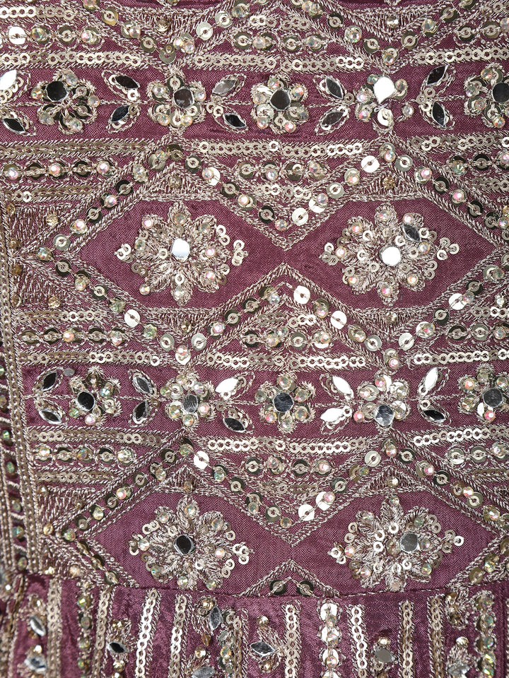 Purple Floral Mirror Zari Embroidery Georgette Lehenga - Diadem