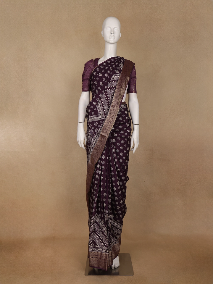 Purple Floral Printed Cotton Saree - Diadem