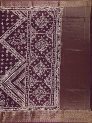 Purple Floral Printed Cotton Saree - Diadem