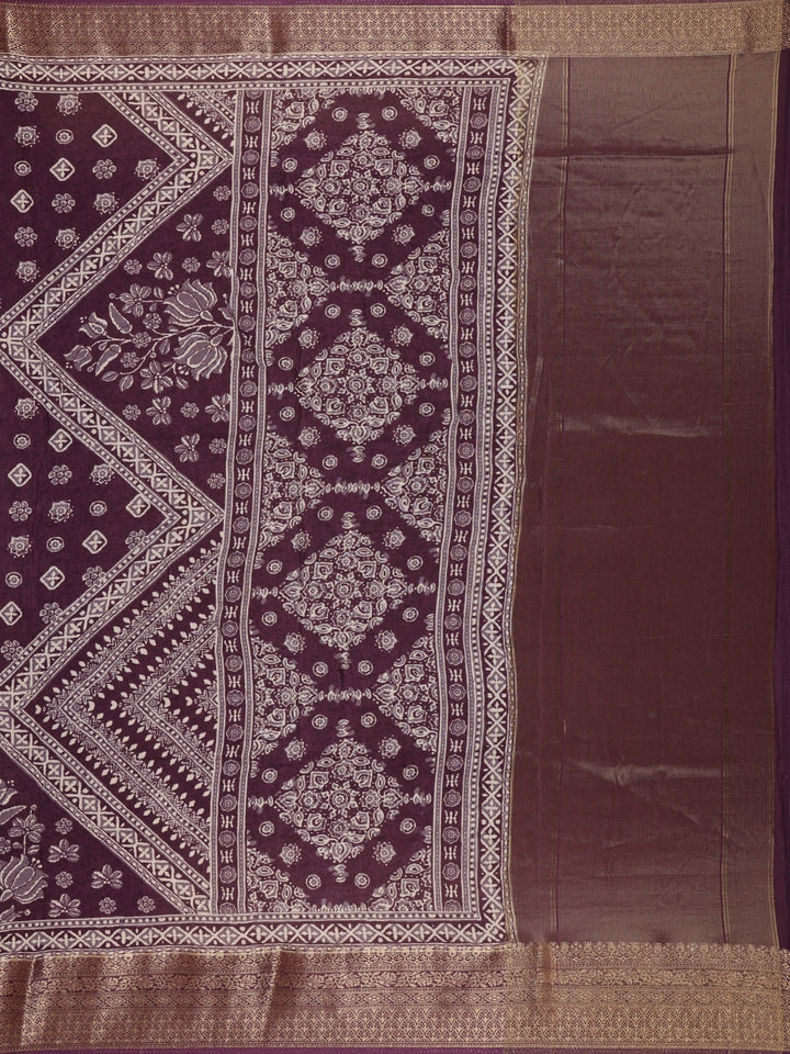 Purple Floral Printed Cotton Saree - Diadem