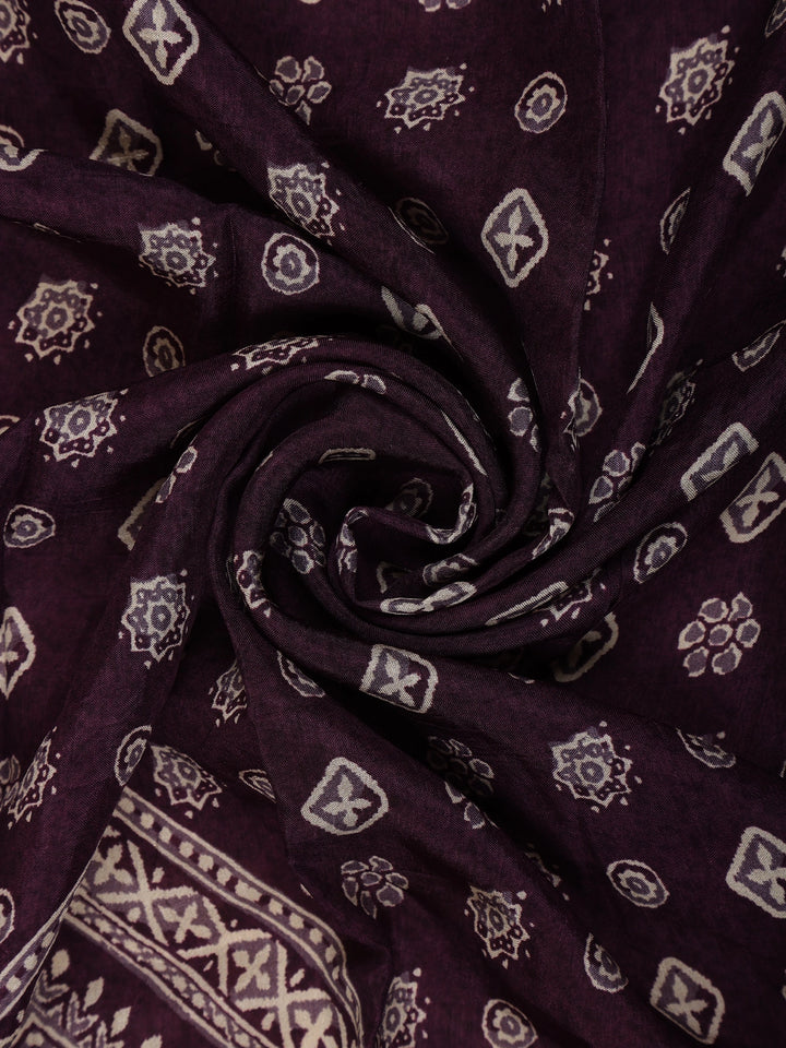 Purple Floral Printed Cotton Saree - Diadem