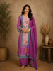 Purple Floral Printed Crepe Salwar Suit with Dupatta