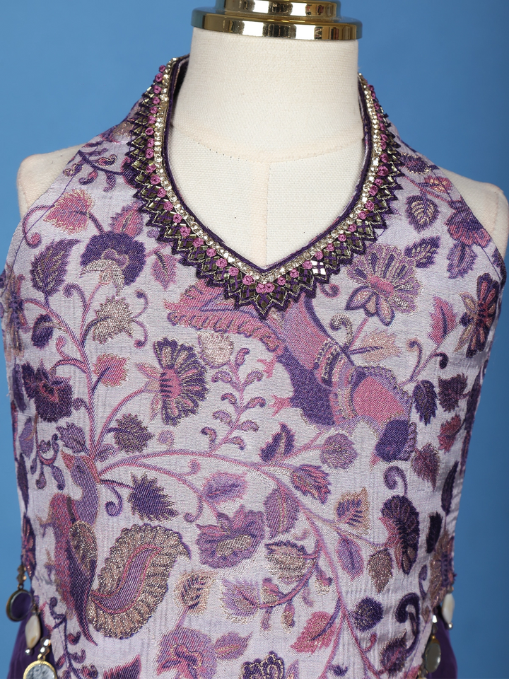 Purple Floral Printed Gerogette Palazzo Salwar Suit for Girls - Diadem
