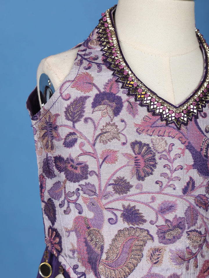 Purple Floral Printed Gerogette Palazzo Salwar Suit for Girls - Diadem