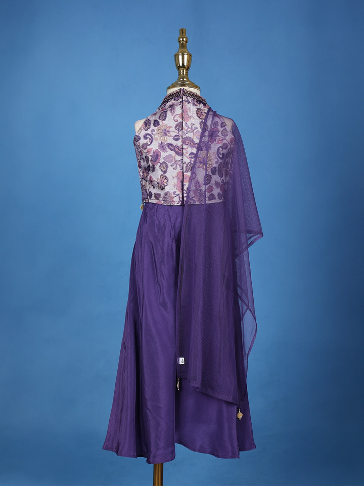 Purple Floral Printed Gerogette Palazzo Salwar Suit for Girls - Diadem