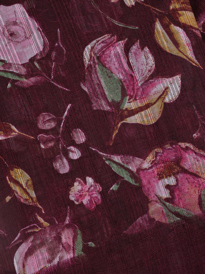 Purple Floral Prints Fancy Georgette Saree - Diadem