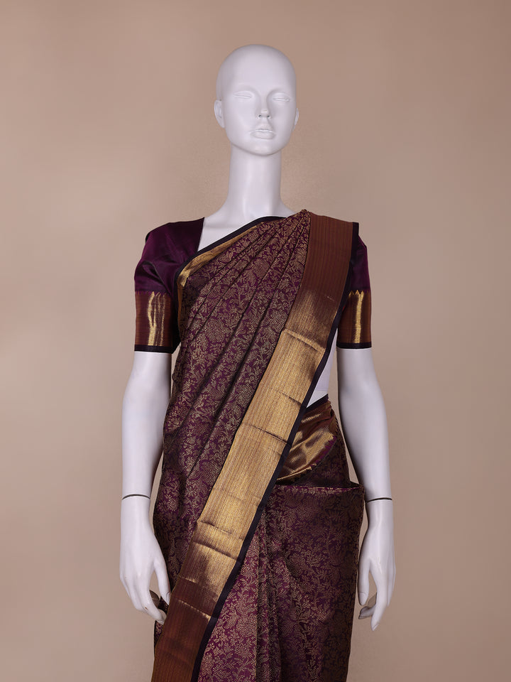 Purple Floral Woven Pure Kanchipuram Silk Saree - Diadem
