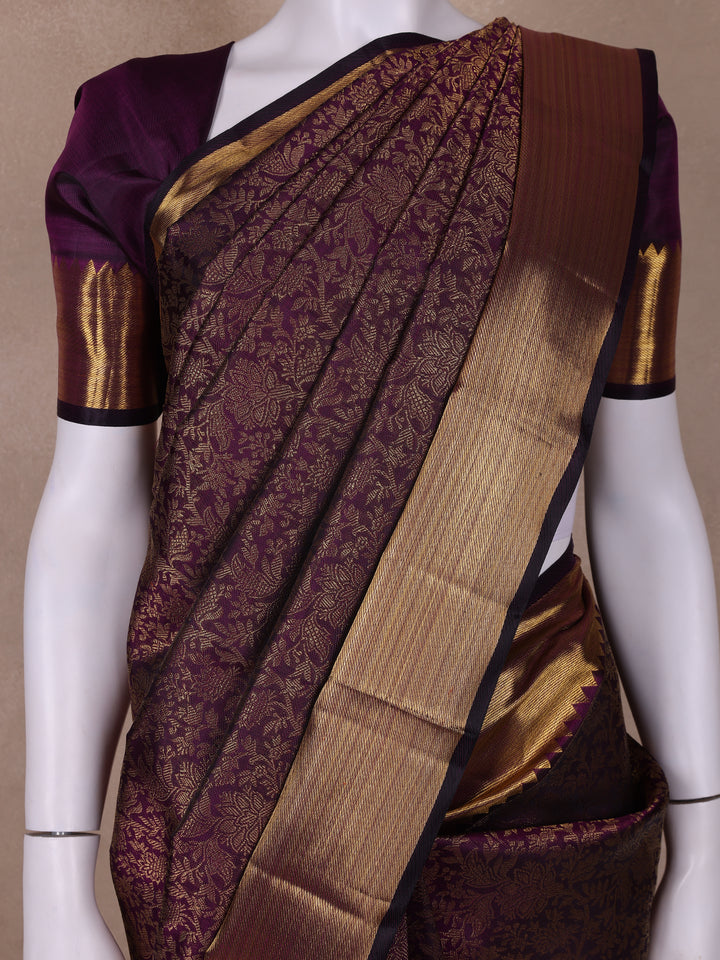 Purple Floral Woven Pure Kanchipuram Silk Saree - Diadem