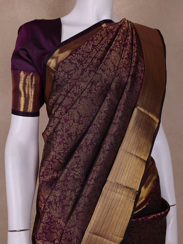 Purple Floral Woven Pure Kanchipuram Silk Saree - Diadem
