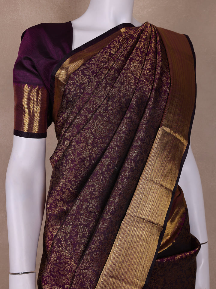 Purple Floral Woven Pure Kanchipuram Silk Saree - Diadem