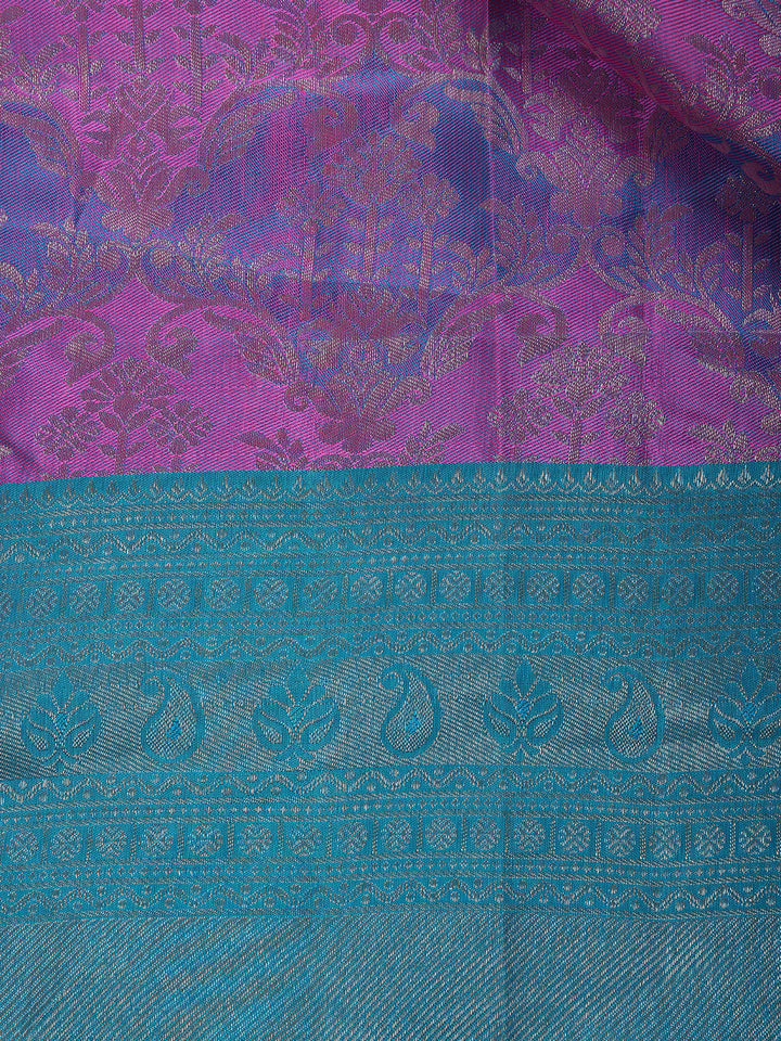 Purple Floral Woven Pure Kanchipuram Silk Saree - Diadem