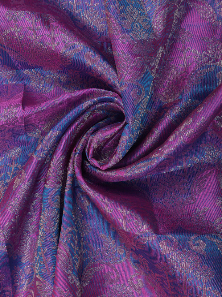 Purple Floral Woven Pure Kanchipuram Silk Saree - Diadem