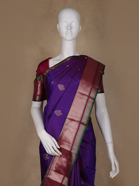 Purple Floral Woven Pure Kanchipuram Silk Saree - Diadem