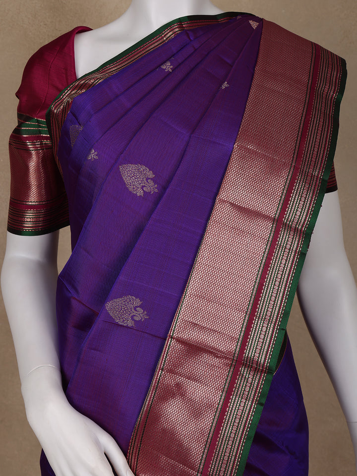 Purple Floral Woven Pure Kanchipuram Silk Saree - Diadem