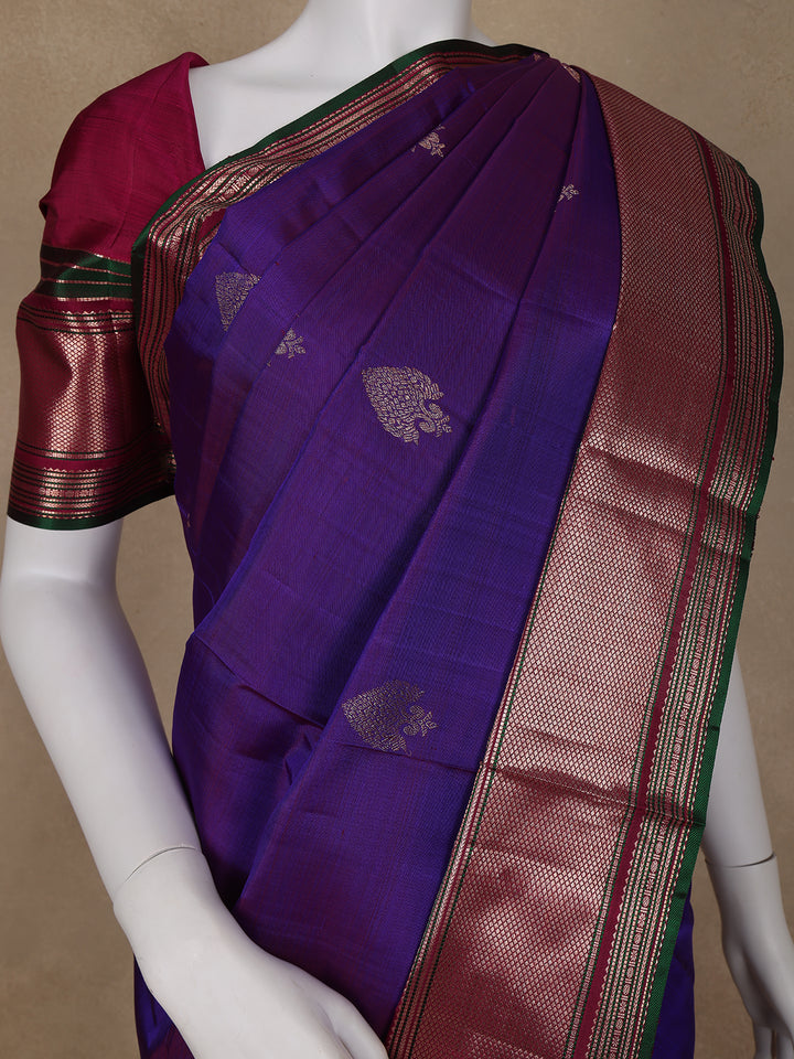 Purple Floral Woven Pure Kanchipuram Silk Saree - Diadem